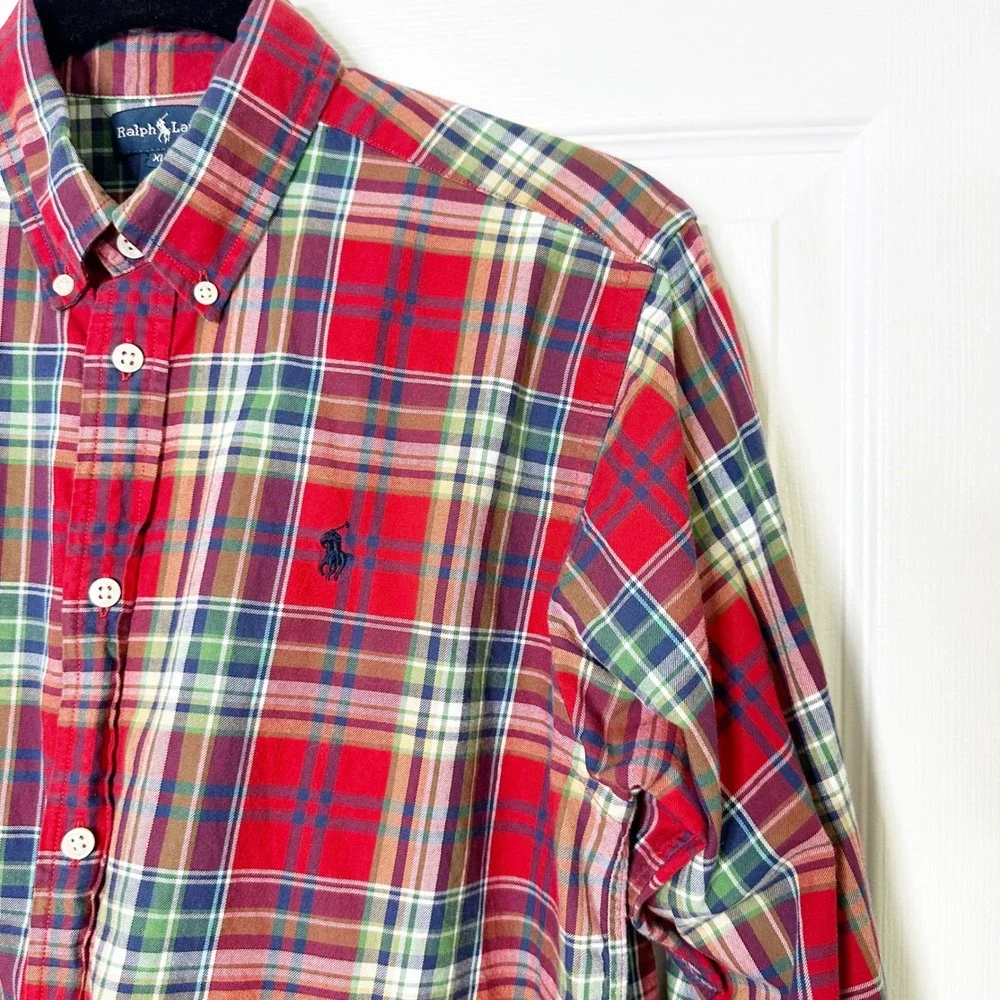 Ralph Lauren Red Plaid Button Down Boys XL 20 Red Excellent Long‎ Sleeve Preppy